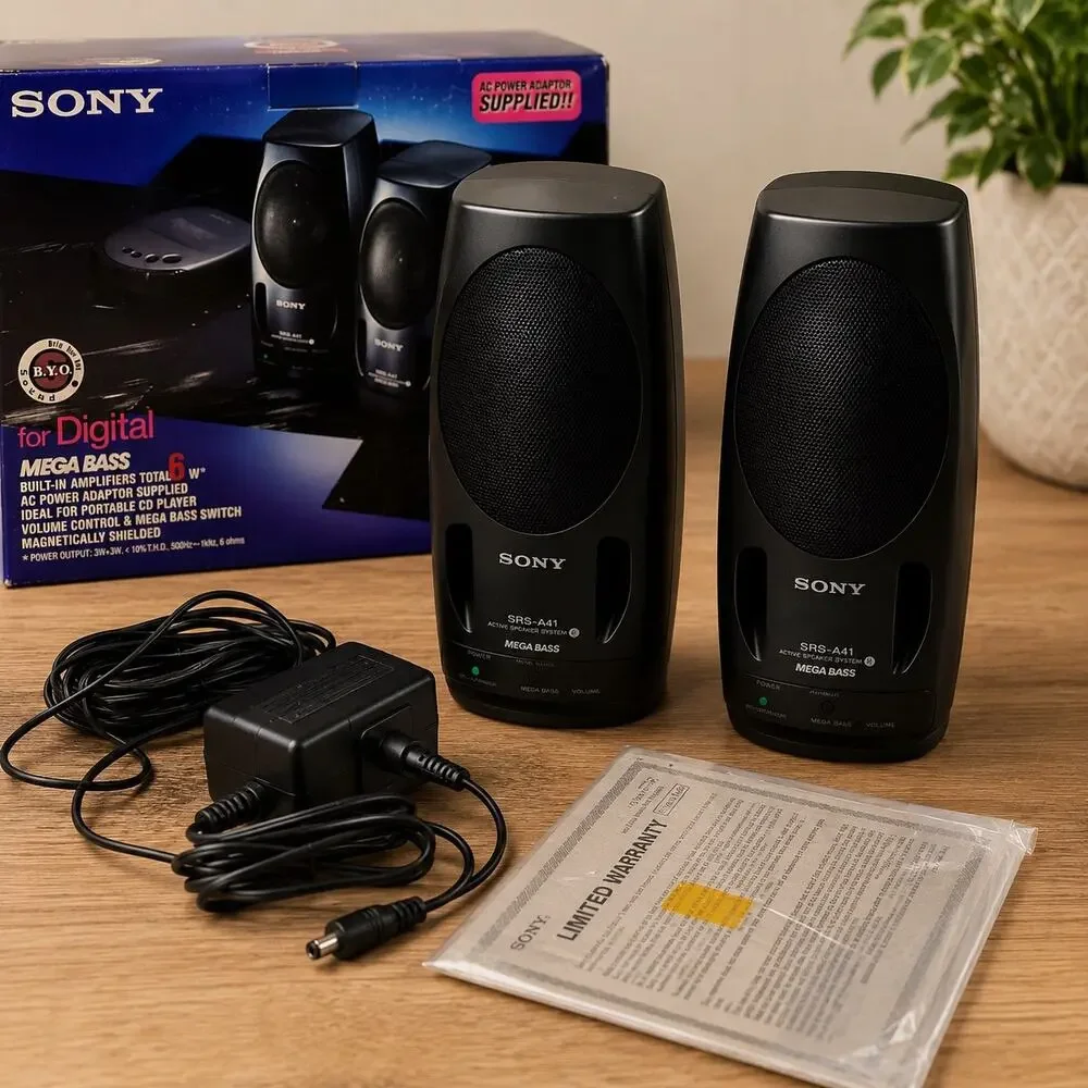 Sony SRS-A41AC Mega Bass Active Speaker System W Box AC Adapter Tested